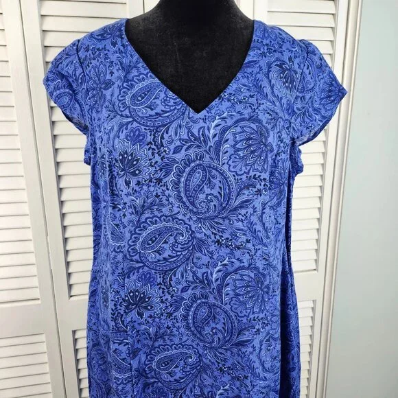 J.Jill Maxi Dress Small Blue Short Sleeve 100% Linen NWT Pockets $129 Retail - Picture 2 of 7